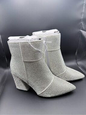 a new day - Silver Rhinestone Pointed-Toe Cailin Ankle Boots